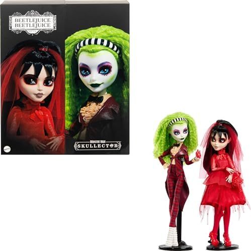 Skullector Betelgeuse and Lydia dolls in wedding outfits from Beetlejuice Beetlejuice