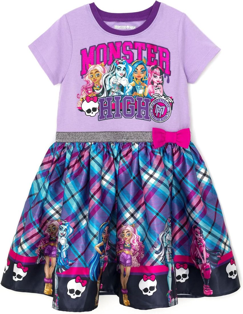 Plaid Purple Character Dress for Girls view 2