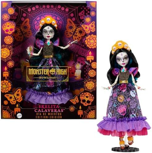 Skelita Calaveras Dia de Muertos doll with marigold crown and gown